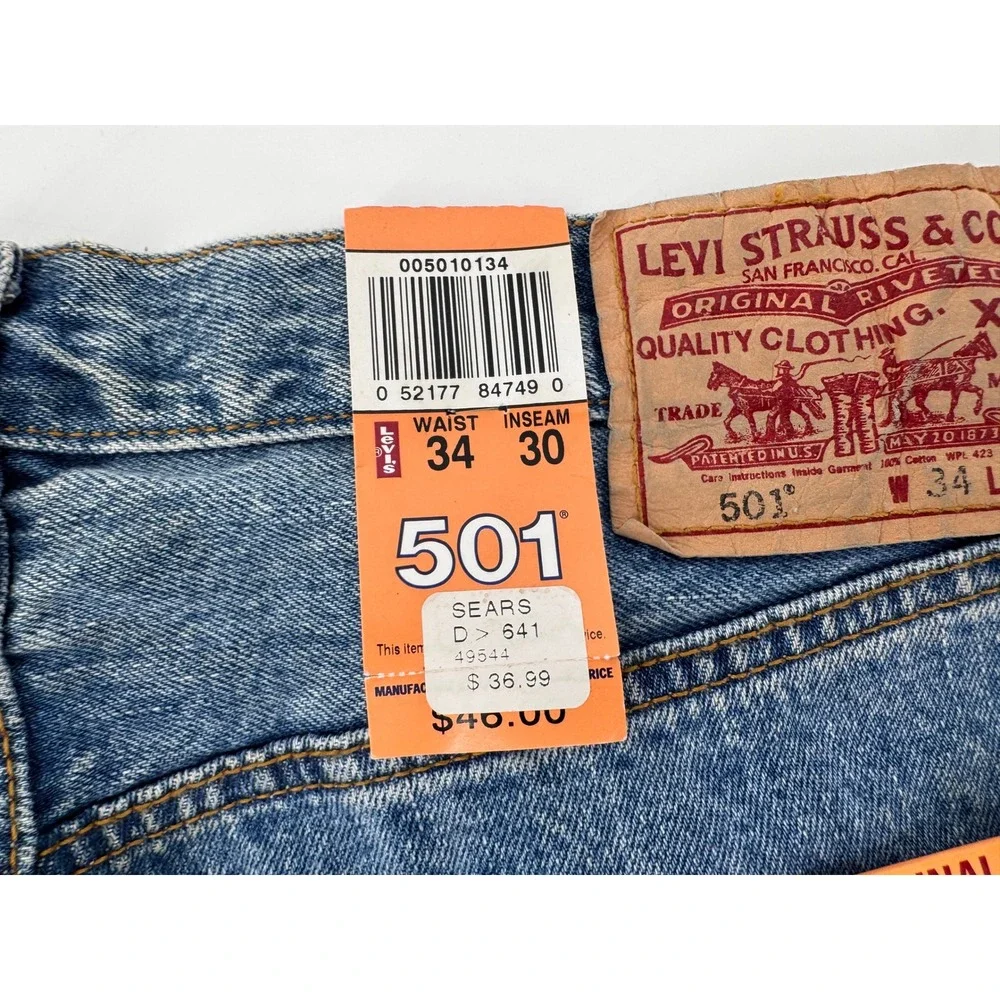 Vintage Levi's 501xx Dead Stock 34x30 Jeans Mens Button Fly Blue‎ New Bat Wing